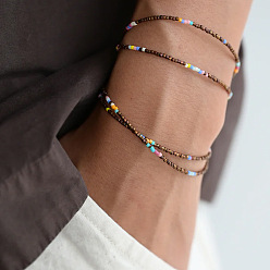 Кокосово-Коричневый Многослойные браслеты из стеклянных цилиндрических бусин для женщин, кокосового коричневый, внутренний диаметр: 26 дюйм (66 см)