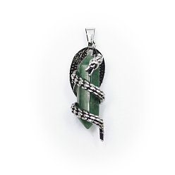 Зеленый Авантюрин Натуральные зеленые авантюриновые двойные заостренные подвески, обереги дракона с граненой пулей, со сплавочной фурнитурой античного серебряного тона, 39x15 мм