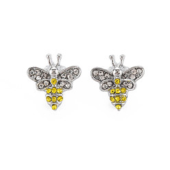 Citrine Rack Plating Alloy European Beads, with Rhinestone, Large Hole Beads, Cadmium Free & Nickel Free & Lead Free, Bees, Platinum, Citrine, 14x13x9.5mm, Hole: 5mm