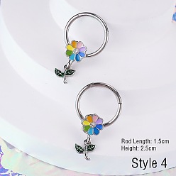 Цветок 316l хирургическая нержавеющая сталь цветная эмалированная соска стремя, цвет нержавеющей стали, цветок, Длина стержня: 15мм, штифты : 1.6 мм