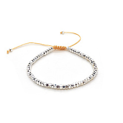 Серебро Браслеты из плетеных бусин из немагнитного гематита ручной работы, штабелируемые браслеты для женщин и мужчин, самородки, серебряные, 10-1/4 дюйм (26 см)