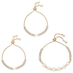 Настоящее золото 18K 3шт. латунный браслет-слайдер с прозрачным кубическим цирконием, реальный 18 k позолоченный, 7-7/8 дюйм (20 см), отверстие : 1.8 мм