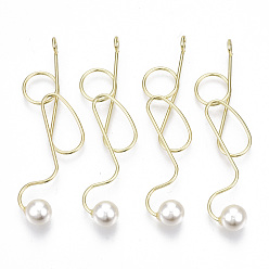 Light Gold Rack Plating Legierung Draht gewickelt große Anhänger, mit abs-Kunststoffimitatperle, cadmiumfrei und bleifrei, Licht Gold, 62x15~20x3 mm, Bohrung: 2 mm