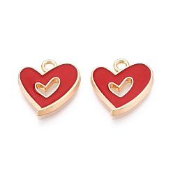 (123L) Белый крем непрозрачный блеск Подвески из эмали и сплава, шарма сердца, золотые, огнеупорный кирпич, 16x15x2 мм, отверстие : 1.8~2 мм