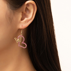 Роза Висячие серьги из сплава со стразами в форме сердца и бабочки, золотые, роза, 45x15 мм