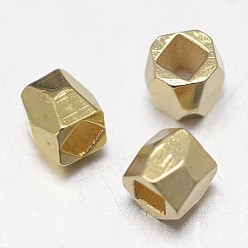 Golden Faceted Barrel Brass Spacer Beads, Golden, 3x3mm, Hole: 1.5mm