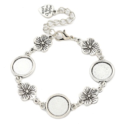 Цветок Изготовление браслета-цепочки из антикварного посеребренного сплава, подходит для кабошонов, цветок, 6-1/2 дюйм (16.5 см), лоток : 12 мм