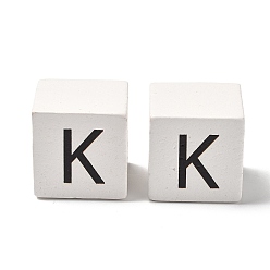 Letter K Древесина европейского бисера, бусины с большим отверстием, куб с письмом, Письмо K, 30.5x30.5x29.5~30.5 мм, отверстие : 5 мм