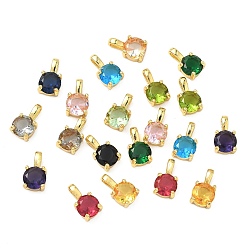 (52) Непрозрачная лаванда Латунь стекло кулоны, плоские круглые прелести, реальный 18 k позолоченный, разноцветные, 10.5x6x4 мм, отверстие : 4x2 мм