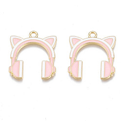 Pink Подвески из эмали и сплава, без кадмия, без никеля и без свинца, золотой свет, наушники, розовые, 23.5x21x1.5 мм, отверстие : 2 мм