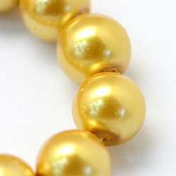 Gold Baking Painted Pearlized Glass Pearl Round Bead Strands, Gold, 4~5mm, Hole: 1mm, about 210pcs/strand, 31.4 inch
