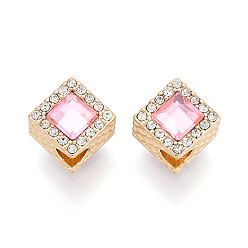 Light Gold Стойки покрытие сплава горный хрусталь европейских бусы, ромб, с акриловой, без свинца, без никеля и без кадмия, золотой свет, 14x14x13 мм, отверстие : 5 мм