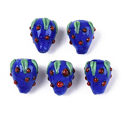 Синий Ручной работы Lampwork неровный бисер, клубника, синие, 15~16x12~14x12~14 мм, отверстие : 1.2~1.6 мм