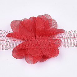 Red Organza Flower Ribbon, Costume Accessories, For Party Wedding Decoration and Earring Making, Red, 50~60mm, about 10yard/bundle