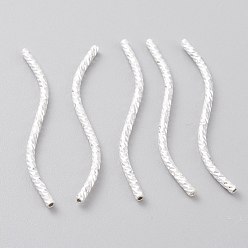 Посеребрённый Бисера латунной трубки, долговечный, изогнутые бусины, 925 серебро покрытием, 34x1.5 мм, отверстие : 0.8 мм