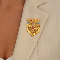 Золотой Элегантные броши в форме сердца в ближневосточном стиле из латуни, Овальные кисточки из нержавеющей стали для женщин, с синтетической бирюзой и стеклом, золотые, 35x48 мм