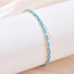 Rectangle Synthetic Turquoise Tennis Bracelets, Brass Chain Bracelets for Women, Golden, Rectangle, 7.09 inch(18cm), width 2.5mm