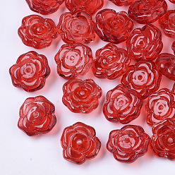 Dark Red Transparent Spray Painted Glass Beads, Flower, Dark Red, 13.5x12.5x5.5mm, Hole: 1.2mm