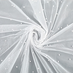 (404) Непрозрачное AB Кислое яблоко Сетчатая ткань из полиэстера, с пластиковой имитационной жемчужиной, для свадебных фат аксессуары, цветочный белый, 1600x0.1 мм, 3 м / шт