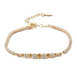 Настоящее золото 18K Изготовление теннисного браслета с прозрачными кубическими циркониями из латуни., реальный 18 k позолоченный, 6.42 дюйм (16.3 см), Подходит для стразов: 3.5мм и 3мм и 2.5мм, штифты : 0.5 мм