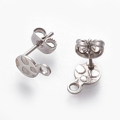 Нержавеющая Сталь Цвет Не тускнеет 304 фурнитура для сережек-гвоздиков из нержавеющей стали, с петлей, ушные гайки, текстурированный плоский круглый, цвет нержавеющей стали, 9.5x6x0.8 мм, отверстие : 1.8 мм, штифты : 0.8 мм