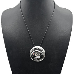 Серебро Ожерелье из сплава с подвеской в виде круглого сердца с цветком любви и рыбой, серебряные