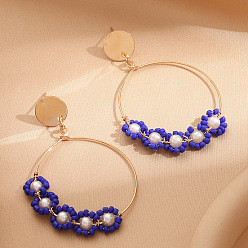 Золотой Серьги-гвоздики с цветочным сплавом, стеклянными бусинами и пластиковым жемчугом, золотые, 50 мм