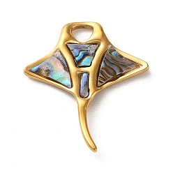 Золотой Подвески из натурального ушка / ракушки, подвески в виде рыбок с 304 оправами из нержавеющей стали, ионное покрытие (ip), золотые, 29x25x2.5 мм, отверстие : 4x4 мм