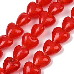 Красный Ручной Стеклянные витые бусины нити, сердце, красные, 13~15x15~16x8.5~9.5 мм, отверстие : 1.4 мм, около 24 шт / нитка, 12.60'' (32 см)