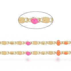 Colorful Handmade Brass Lumachina Chains, Snail/Scroll Chains, with Enamel and Spool, Soldered, Long-Lasting Plated, Real 18K Gold Plated, Colorful, 3x2x1mm, 3x2x2mm, about 32.8 Feet(10m)/roll