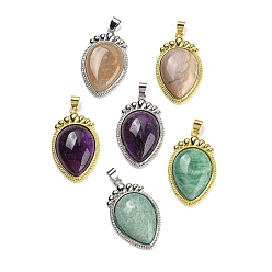 Mixed Stone Natural Mixed Gemstone Pendants, Carrot Charms with Rack Plating Platinum & Golden Tone Brass Findings, Lead Free & Cadmium Free, 36.5x22.5x7~7.5mm, Hole: 4x6.5mm