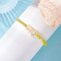 Желтый Граненый биконусный стеклянный с круглыми стеклянными бусинами плетеные браслеты из бисера, с натуральным цитрином и латунными круглыми бусинами, желтые, внутренний диаметр: 2-1/4~3-3/4 дюйм (5.55~9.5 см)