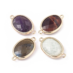 Смешанные камни Письмена ссылки, с латунной фурнитурой золотого цвета, граненые, овальные, , 22.5x13.5x5 мм, отверстие : 1.3 мм