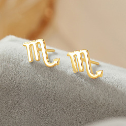 Скорпион 925 стерлингового серебра серьги стержня, золотые, Скорпион, 10x10 мм