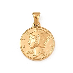Настоящее золото 18K 304 подвески из нержавеющей стали, талисман в виде монеты свободы, ионное покрытие (ip), реальный 18 k позолоченный, 21x18x3 мм, отверстие : 5x3 мм