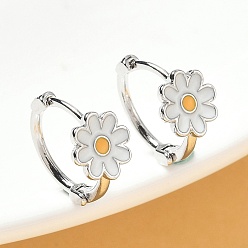 Платина Серьги-кольца из латуни с эмалью в виде маргаритки для женщин, платина, 13x13.5x8 мм