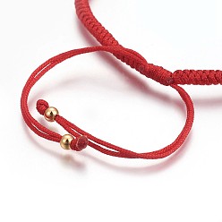 Red Nylon Cord Braided Bead Bracelets Making, with Brass Beads, Long-Lasting Plated, Real 24K Gold Plated, Red, 10-1/4 inch(26cm)~11-5/8 inch(29.6cm)