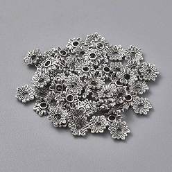 Античное Серебро Тибетского стиля колпачков, без кадмия и без свинца, цветок, античное серебро, 7x7x2 мм, отверстие : 1.5 мм