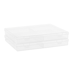 Clair Conteneurs de perle plastique, 2 compartiments, rectangle, clair, 21.2x18.4x2.6 cm, compartiments: 10.6x17.6 cm, 2 compartiments / boîte, 2 pcs / boîte
