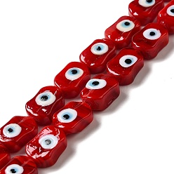 FireBrick Handmade Evil Eye Lampwork Beads Strands, Oval, FireBrick, 13~14x9.5~10x5~6mm, Hole: 1.4mm, about 28pcs/strand, 14.88 inch(37.8cm)