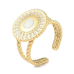 Настоящее золото 18K Ионное покрытие (ip) 304 плоские круглые манжеты с эмалью из нержавеющей стали, кольца на пальцах, открытые кольца для женщин, реальный 18 k позолоченный, регулируемый, 16.5 мм