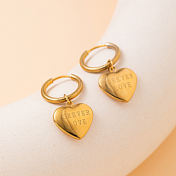 Золотой 201 серьги-кольца из нержавеющей стали с сердцем и надписью, золотые, 15x15x15 мм