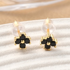 Настоящее золото 18K Серьги-гвоздики из латуни с микропаве и кубическим цирконием, без никеля , реальный 18 k позолоченный, 5.5x5.5 мм