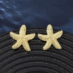 Настоящее золото 18K Серьги-гвоздики из латуни в форме морской звезды, долговечный, стойки покрытие, без свинца и без кадмия, реальный 18 k позолоченный, 24.5x24 мм