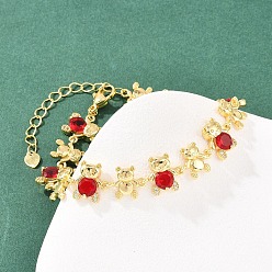 Красный Браслеты-цепочки с микропаве из кубических цирконий из латуни для женщин, со стеклом, стойки покрытие, долговечный, без свинца и без кадмия, реальный 18 k позолоченный, красные, 6-7/8 дюйм (17.5 см)