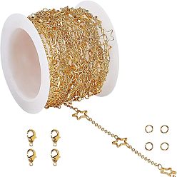 Золотой Ювелирные комплекты diy, с запаянными латунными звёздчатыми цепями, застежками-клешнями и открытыми прыжковыми кольцами, золотые, 8x8x1 мм, 5м / комплект