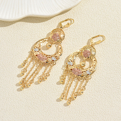 (52) Непрозрачная лаванда Винтажные латунные серьги-люстры в этническом стиле с круглой кисточкой в форме луны, разноцветные, 90x29 мм