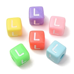 Couleur Mélangete Perles européennes opaques acrylique, Perles avec un grand trou   , cube avec la lettre L, couleur mixte, 10x9x9~9.5mm, Trou: 4mm, environ580 pcs / 500 g