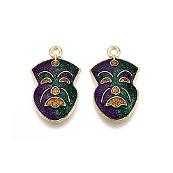 Другие Подвески из сплава с эмалью и блестками на тему карнавала/марди гра, карнавальная тема, без свинца и без кадмия, золотые, маска, 26x16x2.5 мм, отверстие : 1.8 мм