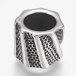 Античное Серебро 304 из нержавеющей стали бусы, бусины с большим отверстием, колонка, античное серебро, 11.5x10 мм, отверстие : 7.5 мм